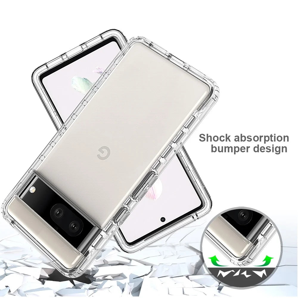 For Google Pixel 7 5G 3-in-1 Hybrid PC + TPU Cell Phone Shell Cover Gradient Shockproof Case with PET Screen Protector - Transparent - 4