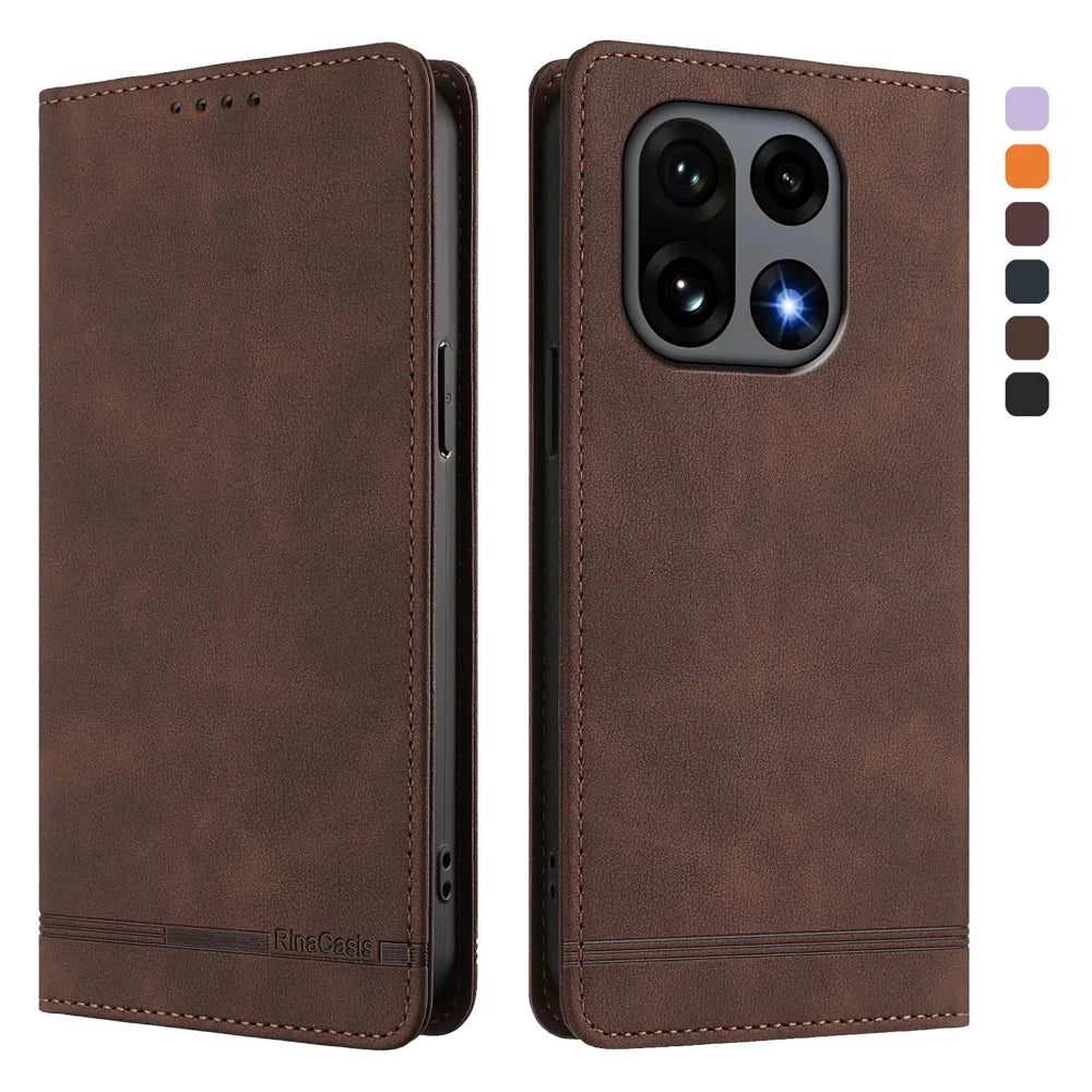 For OnePlus 15 5G Case RINACASIS RC23 RFID Blocking Wallet Stand PU Leather Phone Cover - Brown - 1