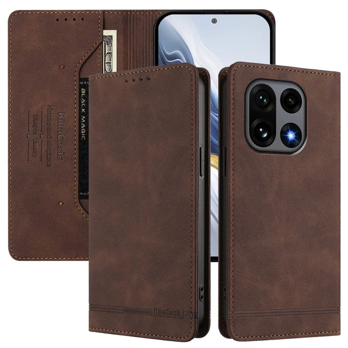 For OnePlus 15 5G Case RINACASIS RC23 RFID Blocking Wallet Stand PU Leather Phone Cover - Brown - 3