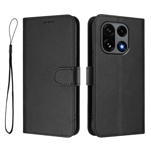 For OnePlus 15 5G Wallet Case RFID Blocking Calf Texture Leather Stand Phone Cover with Strap - Black - 1