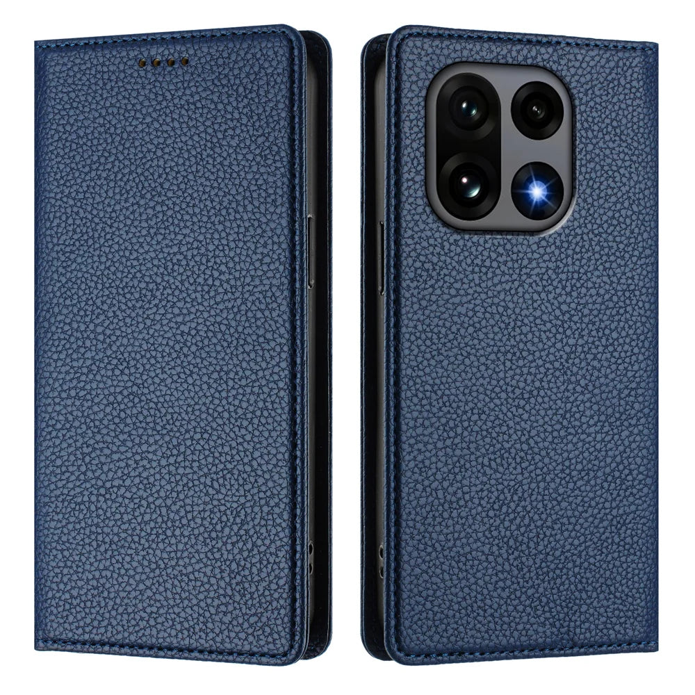 For OnePlus 15 5G Wallet Case RFID Blocking Litchi Texture Leather Mobile Cover - Dark Blue - 1