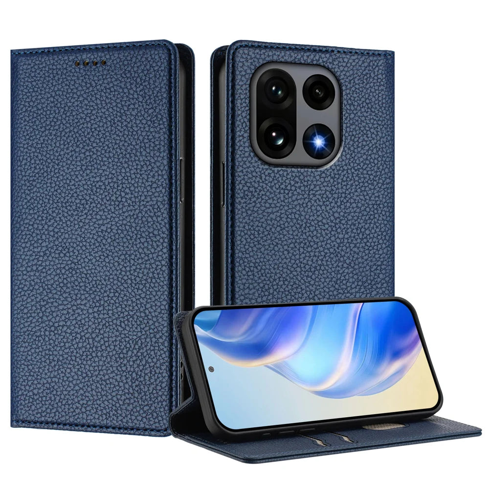 For OnePlus 15 5G Wallet Case RFID Blocking Litchi Texture Leather Mobile Cover - Dark Blue - 3