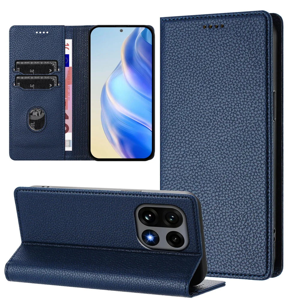 For OnePlus 15 5G Wallet Case RFID Blocking Litchi Texture Leather Mobile Cover - Dark Blue - 4
