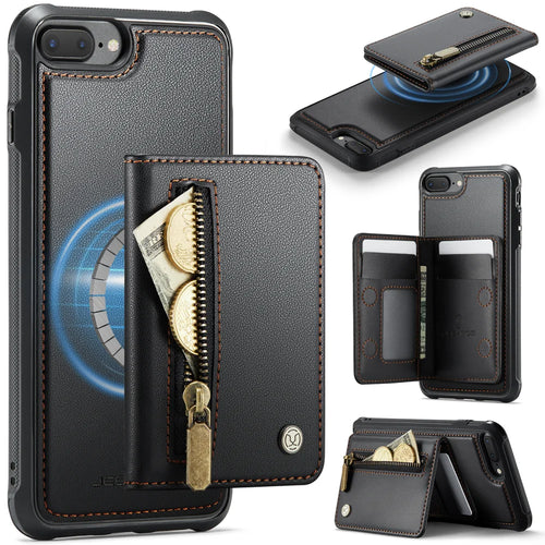 JEEHOOD For iPhone 8 Plus 5.5 inch / iPhone 7 Plus 5.5 inch Case  J12 Magnetic Detachable Zipper Wallet Kickstand Leather Back Cover Compatible with MagSafe - Black - 1