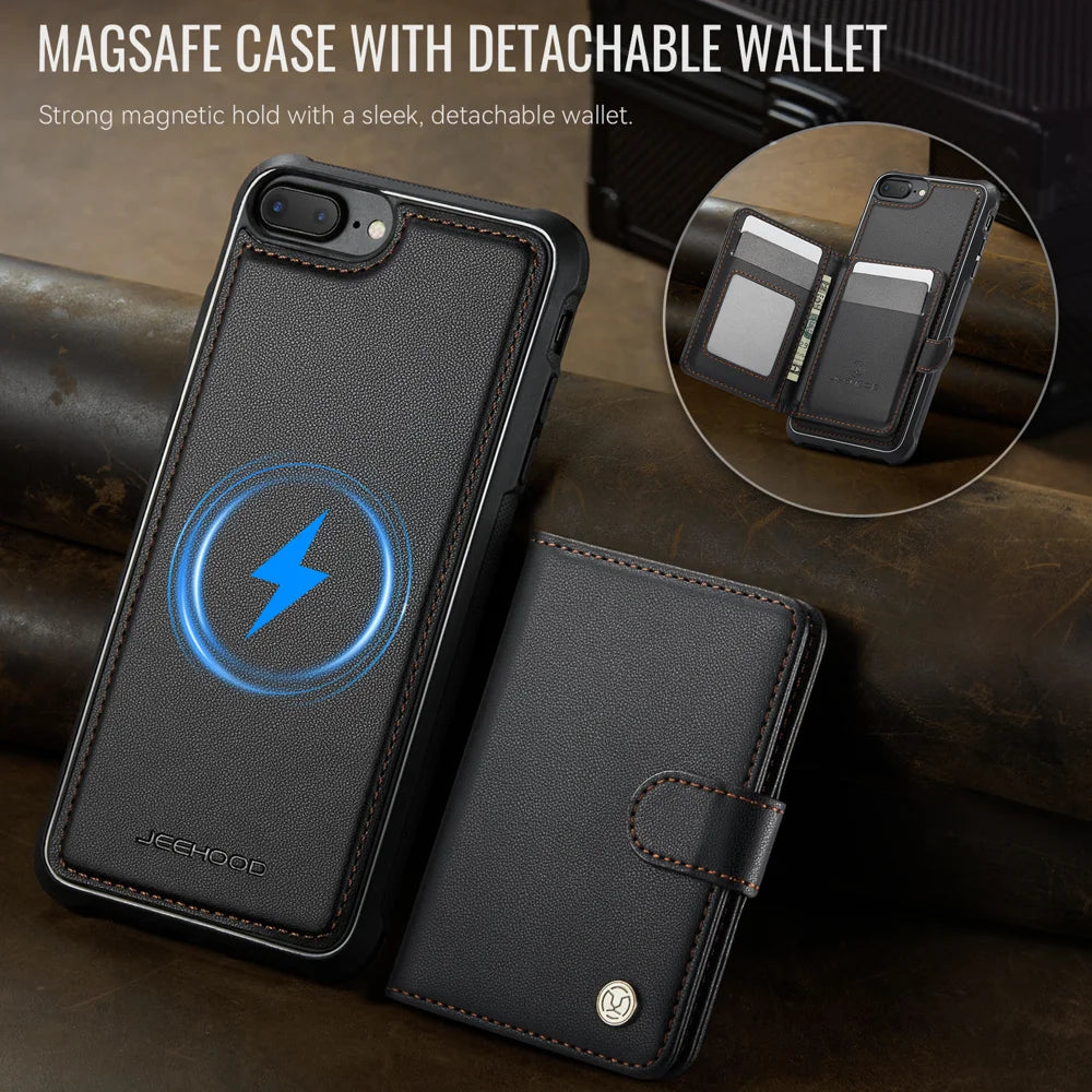 JEEHOOD For iPhone 8 Plus 5.5 inch / iPhone 7 Plus 5.5 inch Case  J12 Magnetic Detachable Zipper Wallet Kickstand Leather Back Cover Compatible with MagSafe - Black - 4