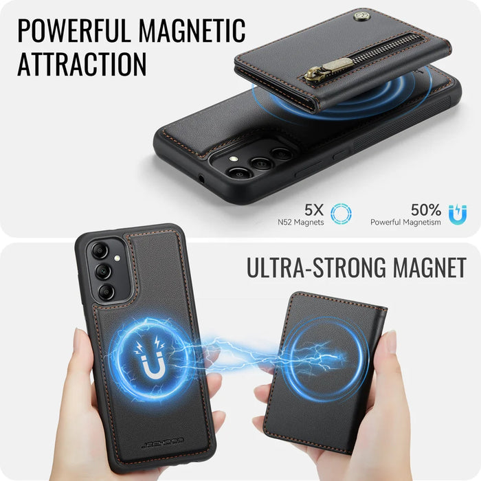 JEEHOOD For Samsung Galaxy A34 5G Case  J12 Magnetic Detachable Zipper Wallet Kickstand Leather Back Cover Magnetic Case - Black - 3