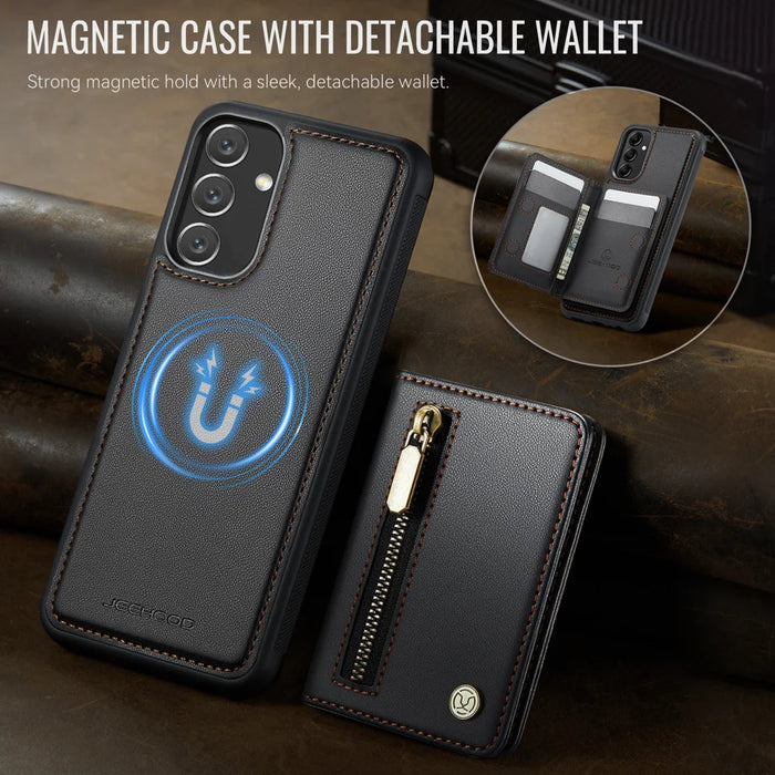 JEEHOOD For Samsung Galaxy A34 5G Case  J12 Magnetic Detachable Zipper Wallet Kickstand Leather Back Cover Magnetic Case - Black - 4
