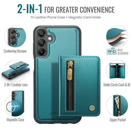 JEEHOOD For Samsung Galaxy A15 4G Case  J12 Magnetic Detachable Zipper Wallet Kickstand Leather Back Cover Magnetic Case - Blue - 2