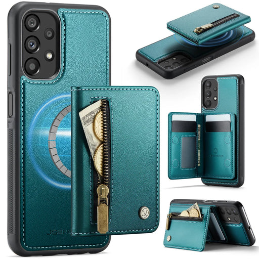 JEEHOOD For Samsung Galaxy A23 5G (Global) / Galaxy A23 4G Case  J12 Magnetic Detachable Zipper Wallet Kickstand Leather Back Cover Magnetic Case - Blue - 1