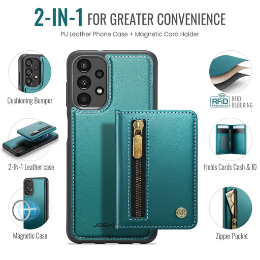 JEEHOOD For Samsung Galaxy A23 5G (Global) / Galaxy A23 4G Case  J12 Magnetic Detachable Zipper Wallet Kickstand Leather Back Cover Magnetic Case - Blue - 2