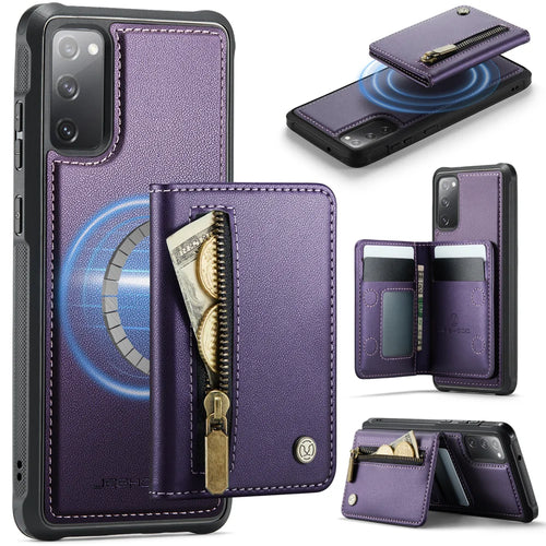 JEEHOOD For Samsung Galaxy S20 FE Case  J12 Magnetic Detachable Zipper Wallet Kickstand Leather Back Cover Magnetic Case - Purple - 1