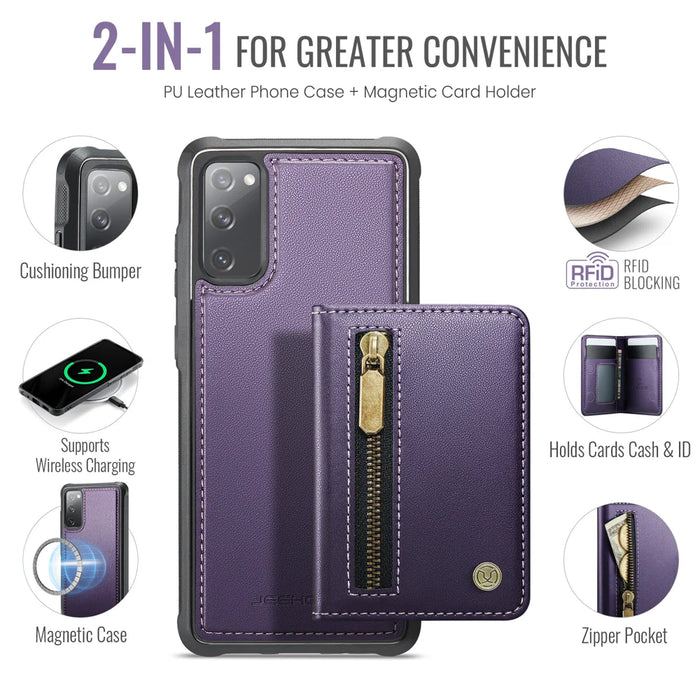 JEEHOOD For Samsung Galaxy S20 FE Case  J12 Magnetic Detachable Zipper Wallet Kickstand Leather Back Cover Magnetic Case - Purple - 2