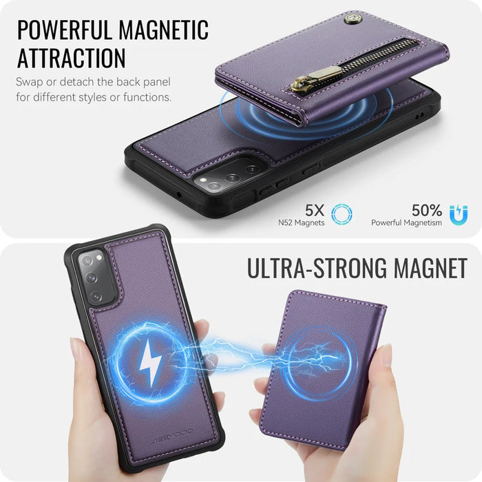 JEEHOOD For Samsung Galaxy S20 FE Case  J12 Magnetic Detachable Zipper Wallet Kickstand Leather Back Cover Magnetic Case - Purple - 3