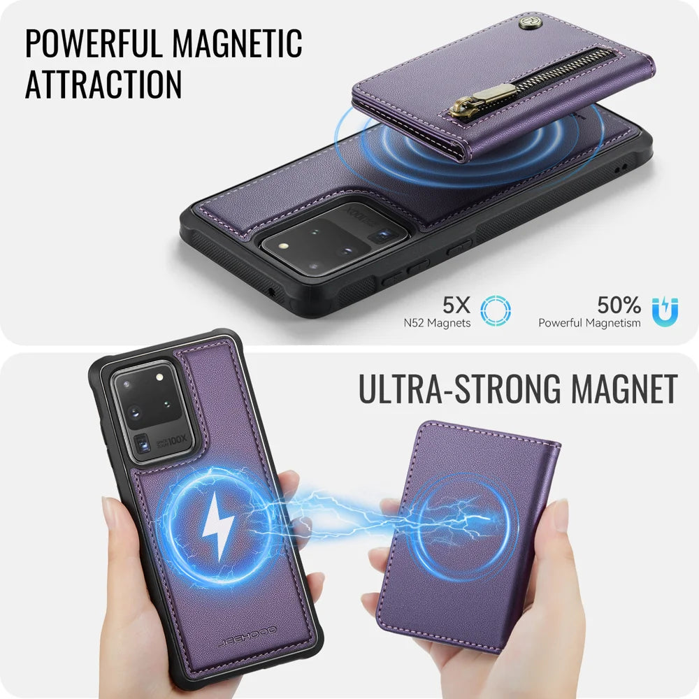 JEEHOOD For Samsung Galaxy S20 Ultra Case  J12 Magnetic Detachable Zipper Wallet Kickstand Leather Back Cover Magnetic Case - Purple - 3