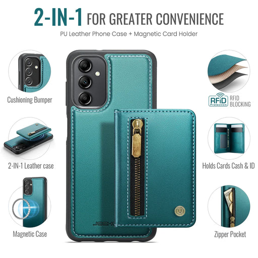 JEEHOOD For Samsung Galaxy A24 4G (162.1mm) Case  J12 Magnetic Detachable Zipper Wallet Kickstand Leather Back Cover Magnetic Case - Blue - 2