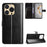 For Oukitel C69 PU Leather Case with Strap Crazy Horse Texture Phone Wallet Cover - Black - 1