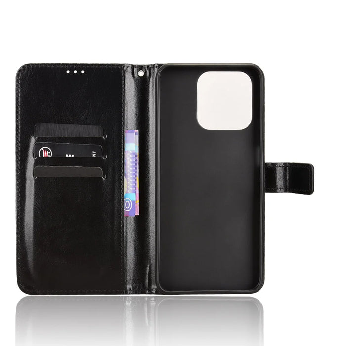 For Oukitel C69 PU Leather Case with Strap Crazy Horse Texture Phone Wallet Cover - Black - 4
