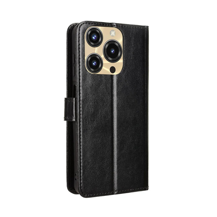 For Oukitel C69 PU Leather Case with Strap Crazy Horse Texture Phone Wallet Cover - Black - 7