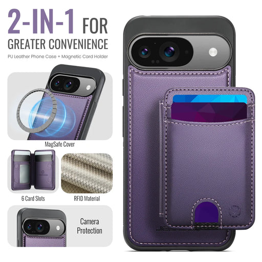 JEEHOOD For Google Pixel 10 Pro / Google Pixel 10 Case  J10  Magnetic Case Leather Back Phone Cover with Detachable Card Holder Kickstand - Purple - 2