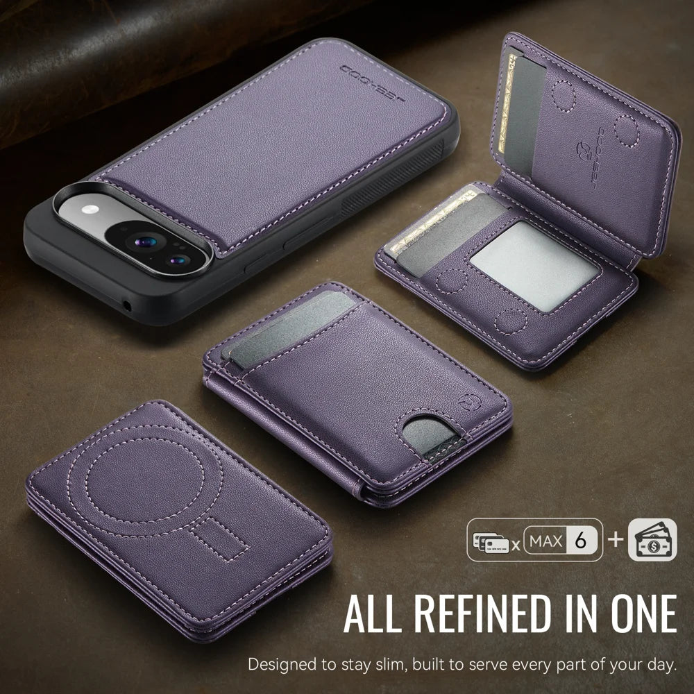 JEEHOOD For Google Pixel 10 Pro / Google Pixel 10 Case  J10  Magnetic Case Leather Back Phone Cover with Detachable Card Holder Kickstand - Purple - 5