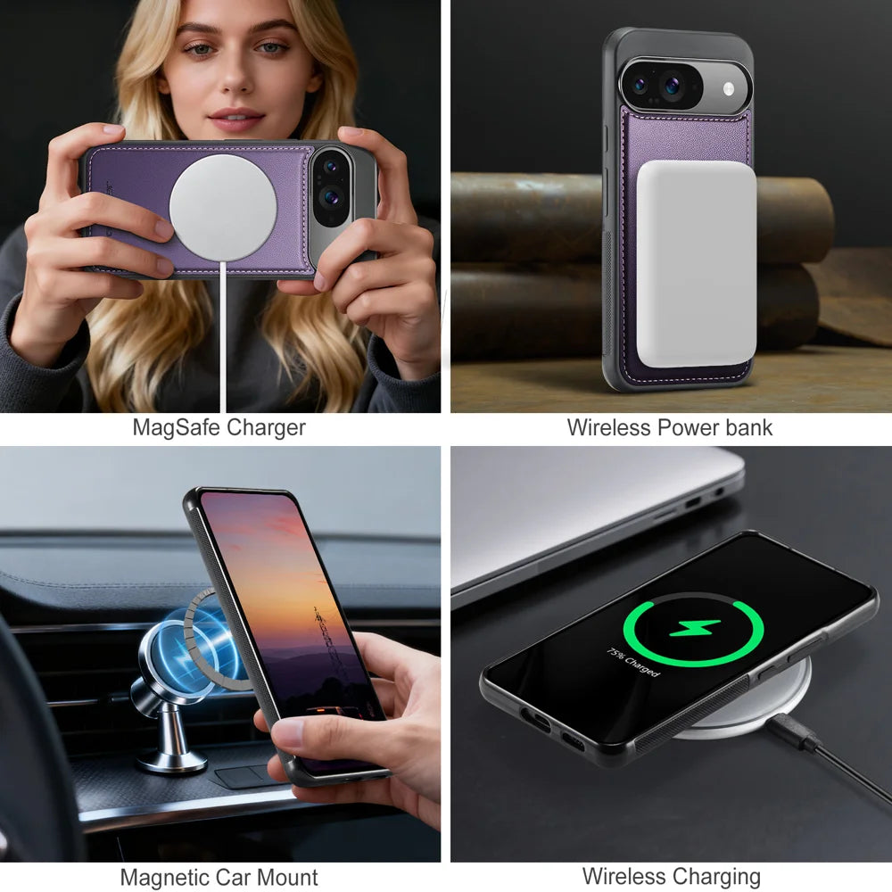 JEEHOOD For Google Pixel 10 Pro / Google Pixel 10 Case  J10  Magnetic Case Leather Back Phone Cover with Detachable Card Holder Kickstand - Purple - 7