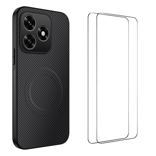 WANLONFENG For Honor X5c 4G / Honor X5c Plus 4G Magnetic Case  TQ1 Series Carbon Fiber Texture PC TPU Phone Cover with 2Pcs Screen Films - Black - 1