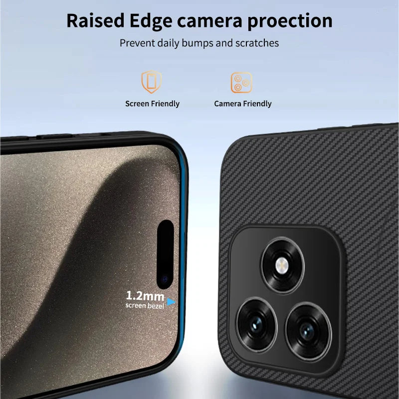 WANLONFENG For Honor X5c 4G / Honor X5c Plus 4G Magnetic Case  TQ1 Series Carbon Fiber Texture PC TPU Phone Cover with 2Pcs Screen Films - Black - 3