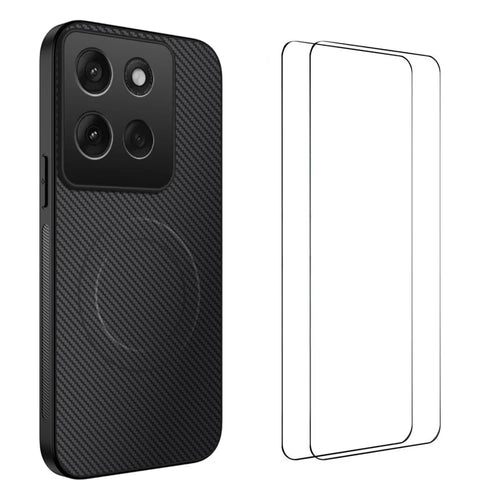 WANLONFENG For Motorola Moto G86 5G Magnetic Case  TQ1 Series Carbon Fiber Texture PC TPU Phone Cover with 2Pcs Screen Films - Black - 1
