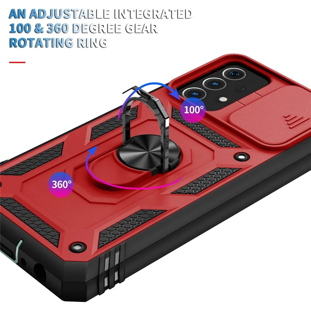For Samsung Galaxy A13 4G Phone Cover Ring Kickstand Scratch-resistant Mobile Phone Case Card Holder with Sliding Camera Lid - Red  /  Black - 7