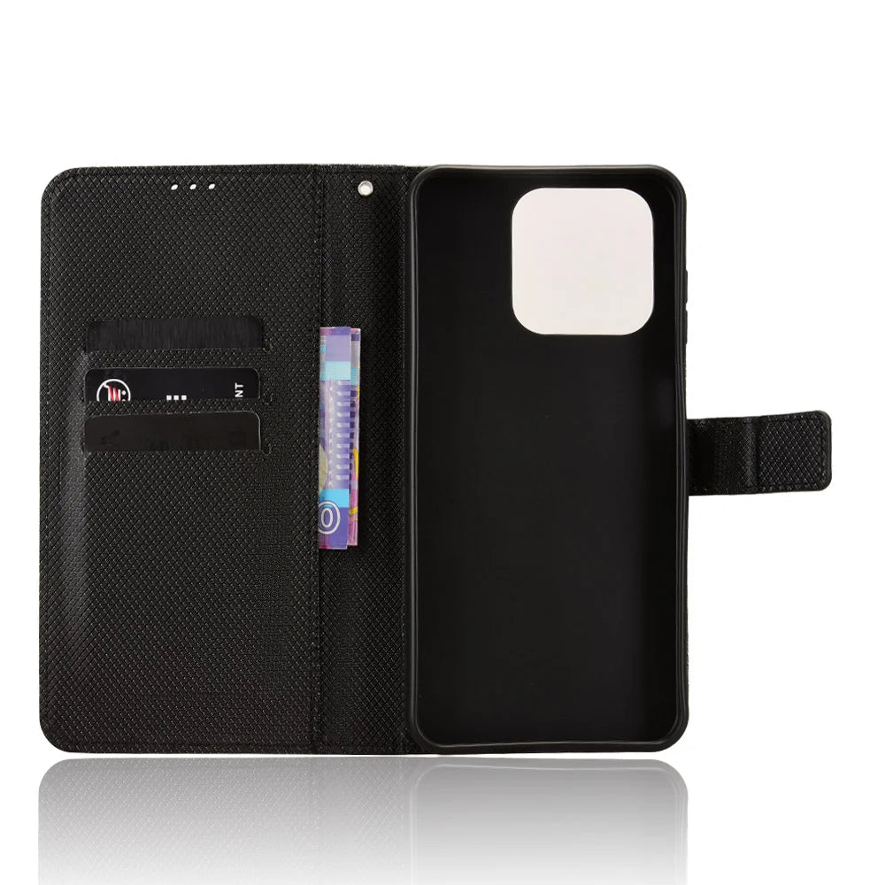For Oukitel C69 Leather Wallet Case with Strap Diamond Texture Phone Cover - Black - 5