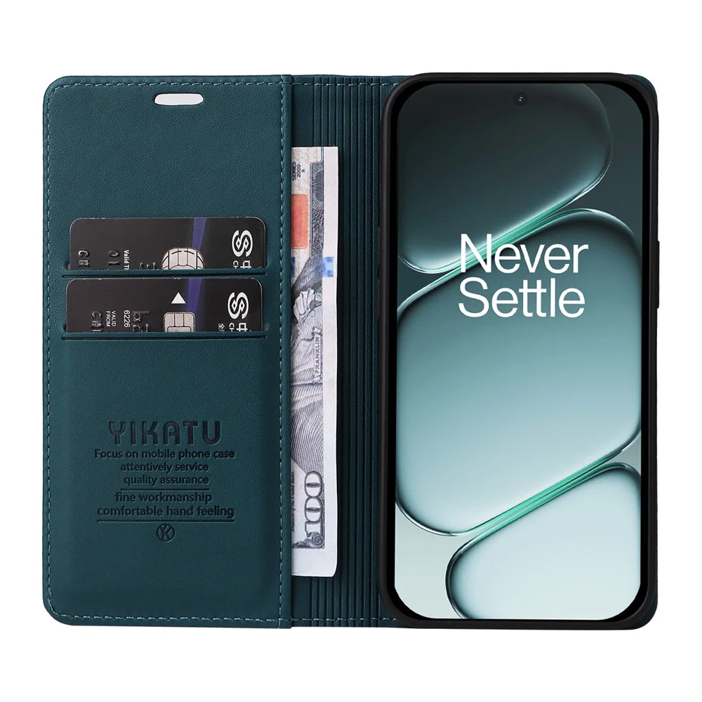 YIKATU For OnePlus 15R 5G / Ace 6T 5G / Ace 6 5G Phone Cases  Magnetic Closure PU Leather Mobile Cover - Green - 2