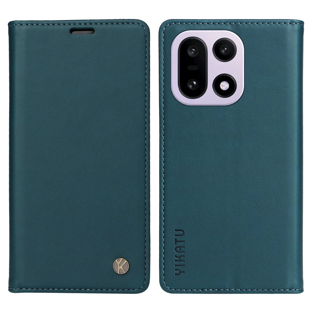 YIKATU For OnePlus 15 5G Phone Cases  Magnetic Closure PU Leather Mobile Cover - Green - 1