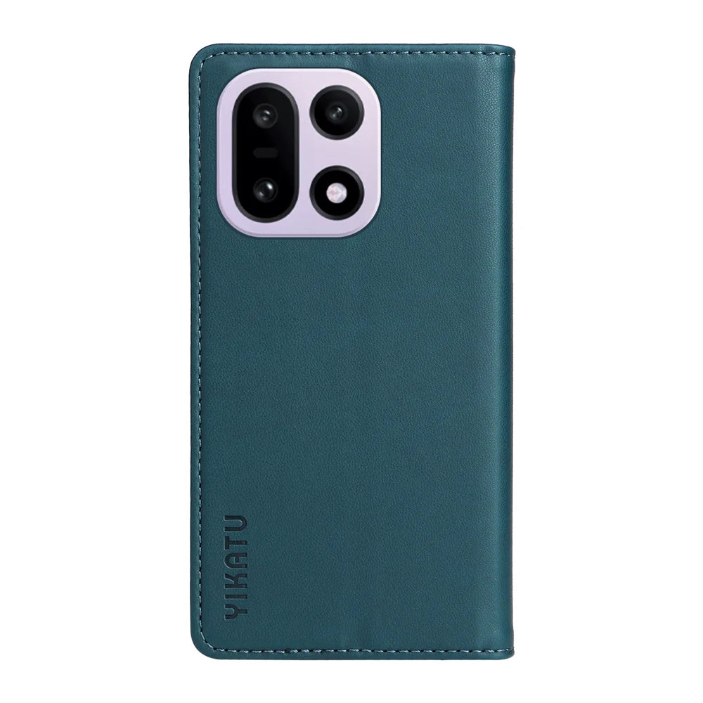 YIKATU For OnePlus 15 5G Phone Cases  Magnetic Closure PU Leather Mobile Cover - Green - 6