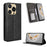 For Oukitel C69 Leather Case Wallet Stand Retro Texture Phone Cover - Black - 1