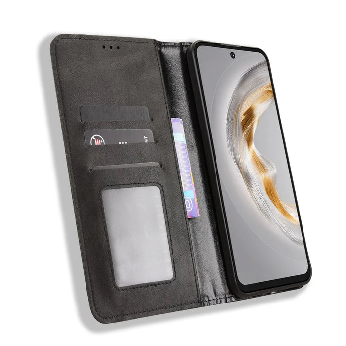 For Oukitel C69 Leather Case Wallet Stand Retro Texture Phone Cover - Black - 6