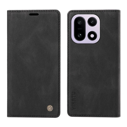 YIKATU For OnePlus 15 5G Leather Cover  YK-004 Skin-Touch Wallet Phone Cases - Black - 1
