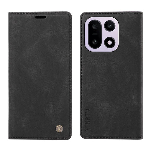 YIKATU For OnePlus 15 5G Leather Cover  YK-004 Skin-Touch Wallet Phone Cases - Black - 1