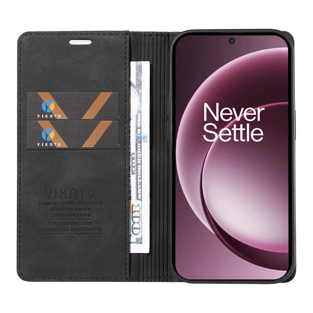 YIKATU For OnePlus 15 5G Leather Cover  YK-004 Skin-Touch Wallet Phone Cases - Black - 2