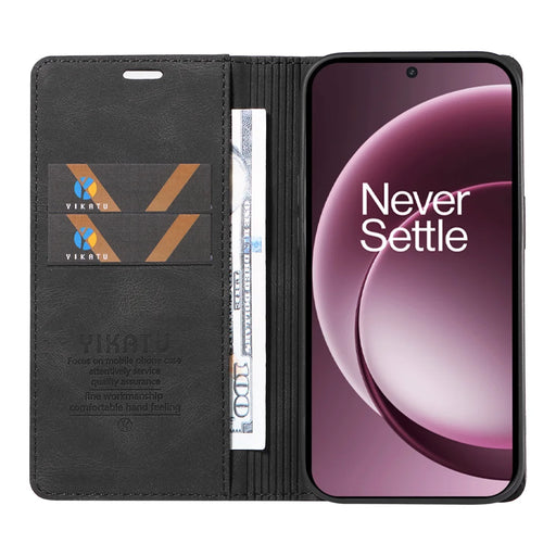 YIKATU For OnePlus 15 5G Leather Cover  YK-004 Skin-Touch Wallet Phone Cases - Black - 2