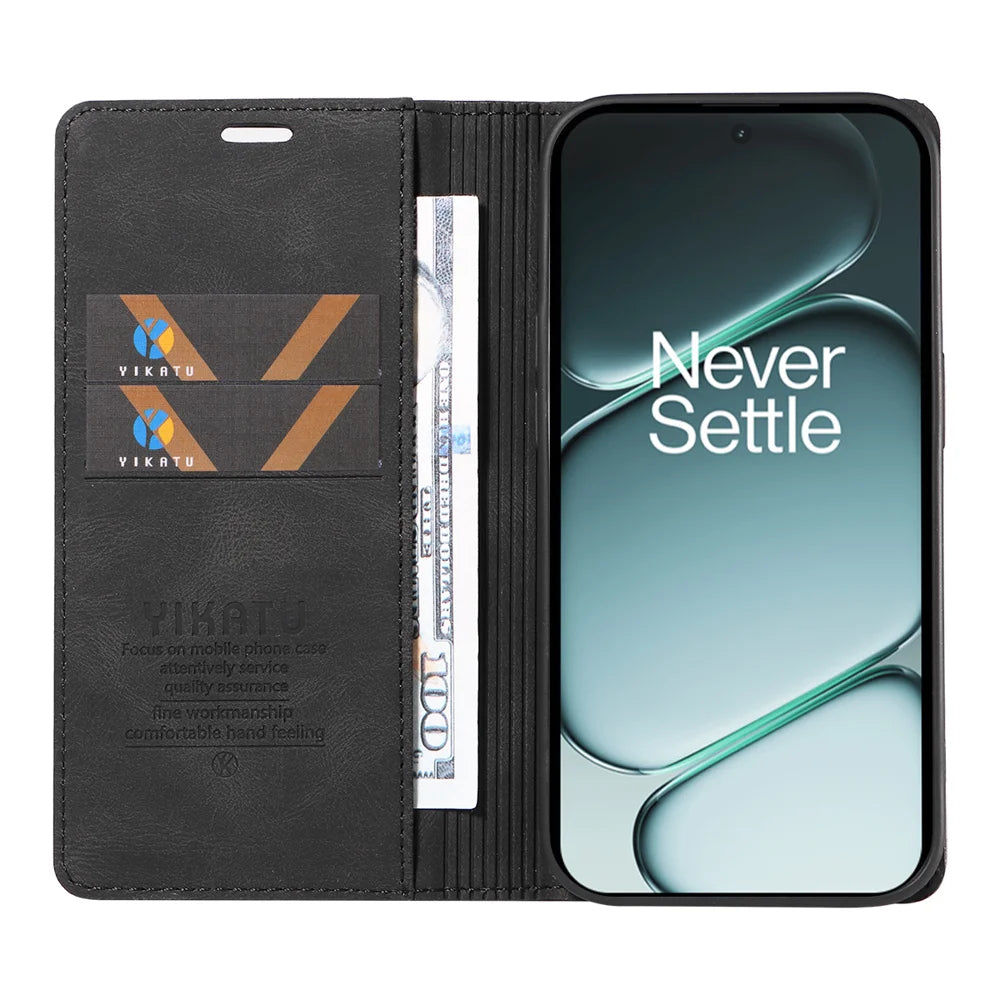 YIKATU For OnePlus 15R 5G / Ace 6T 5G / Ace 6 5G Leather Cover  YK-004 Skin-Touch Wallet Phone Cases - Black - 2