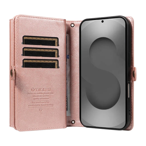 YIKATU For Samsung Galaxy S26 Ultra Case  YK-008 Zipper Wallet Leather Phone Cover with Shoulder Strap - Rose Gold - 2