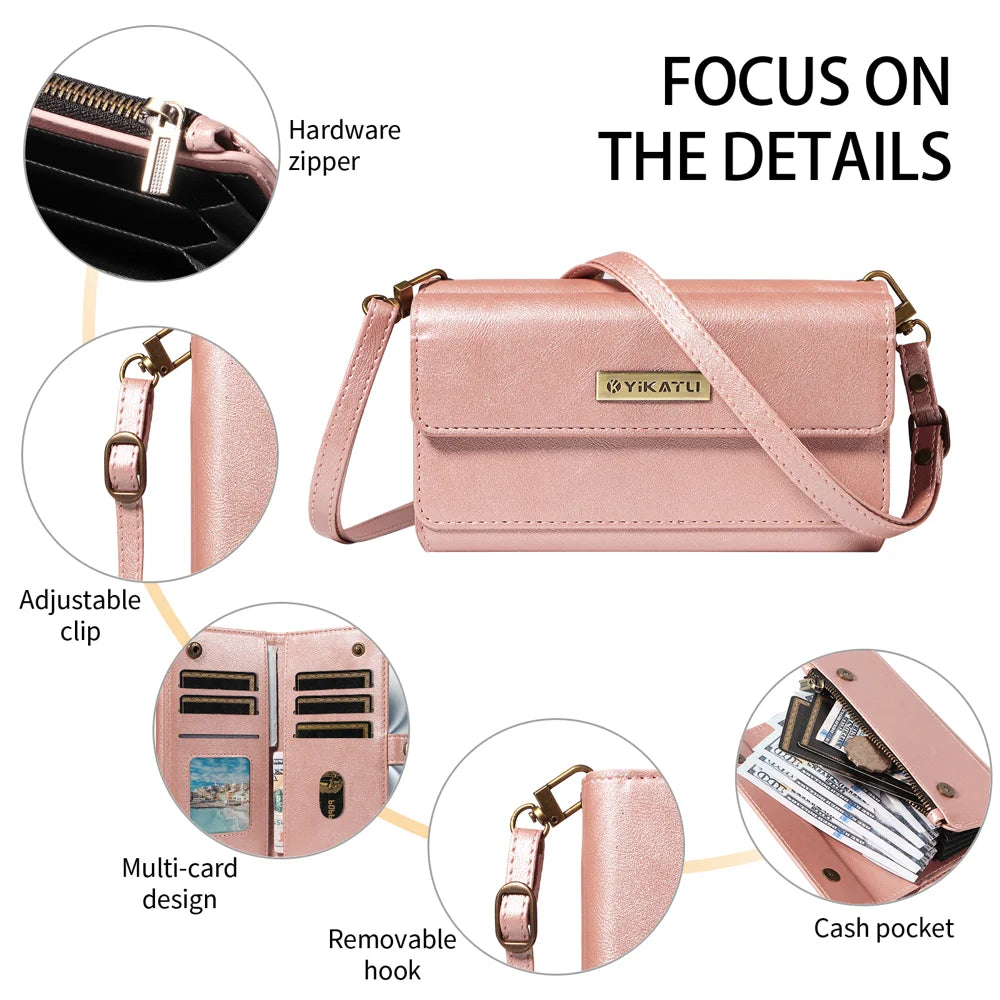 YIKATU For Samsung Galaxy S26 Ultra Case  YK-008 Zipper Wallet Leather Phone Cover with Shoulder Strap - Rose Gold - 6