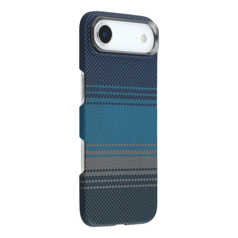 For iPhone Air Case Gradient Aramid Fiber Magnetic Phone Cover with Metal Lens Frame - Blue Floating Weave - 1