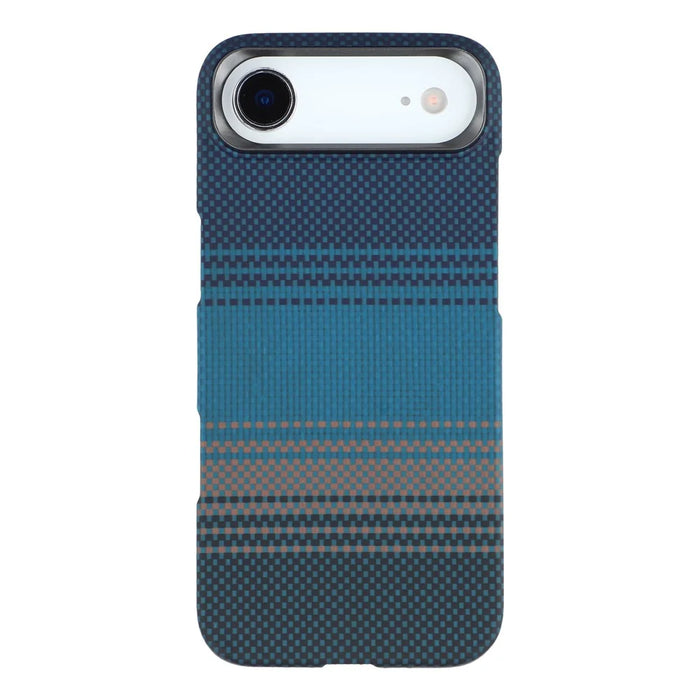 For iPhone Air Case Gradient Aramid Fiber Magnetic Phone Cover with Metal Lens Frame - Blue Floating Weave - 3