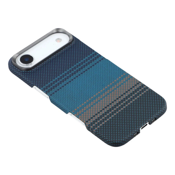 For iPhone Air Case Gradient Aramid Fiber Magnetic Phone Cover with Metal Lens Frame - Blue Floating Weave - 4