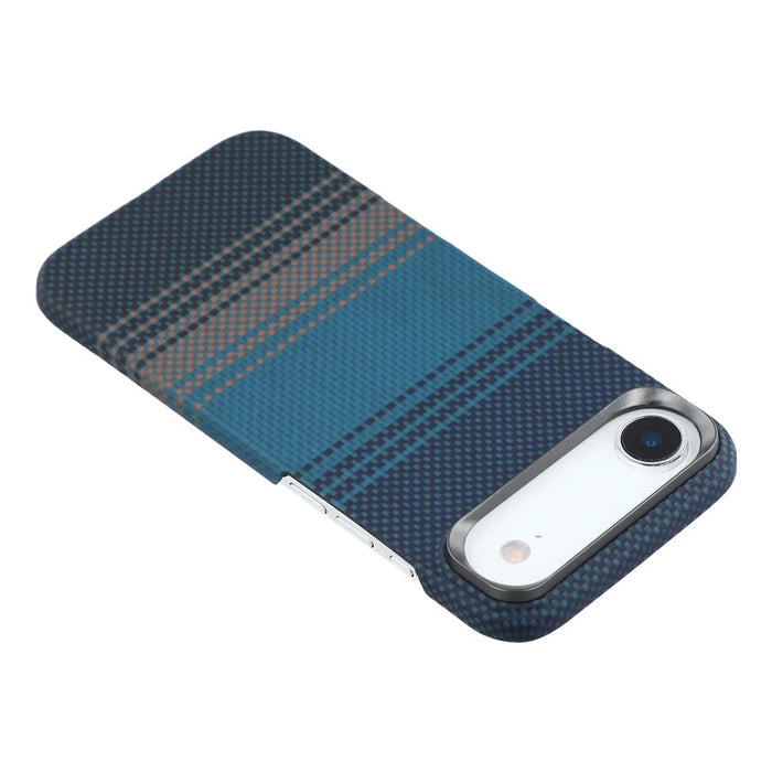 For iPhone Air Case Gradient Aramid Fiber Magnetic Phone Cover with Metal Lens Frame - Blue Floating Weave - 5