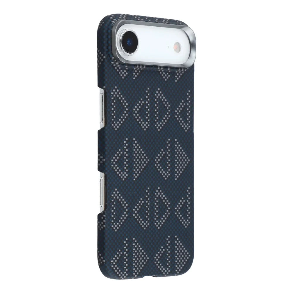 For iPhone Air Magnetic Case Geometric Pattern Aramid Fiber Phone Cover with Metal Lens Frame - 1