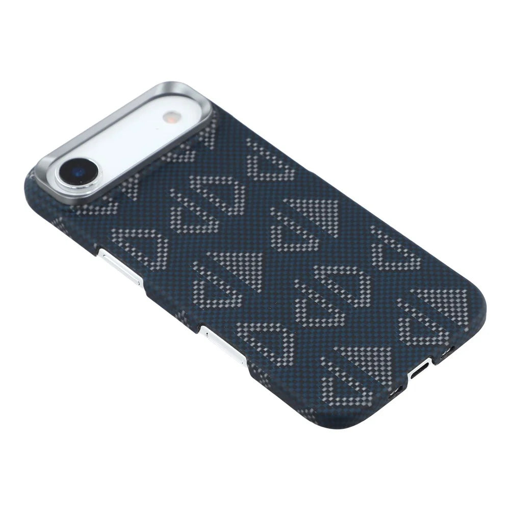 For iPhone Air Magnetic Case Geometric Pattern Aramid Fiber Phone Cover with Metal Lens Frame - 4