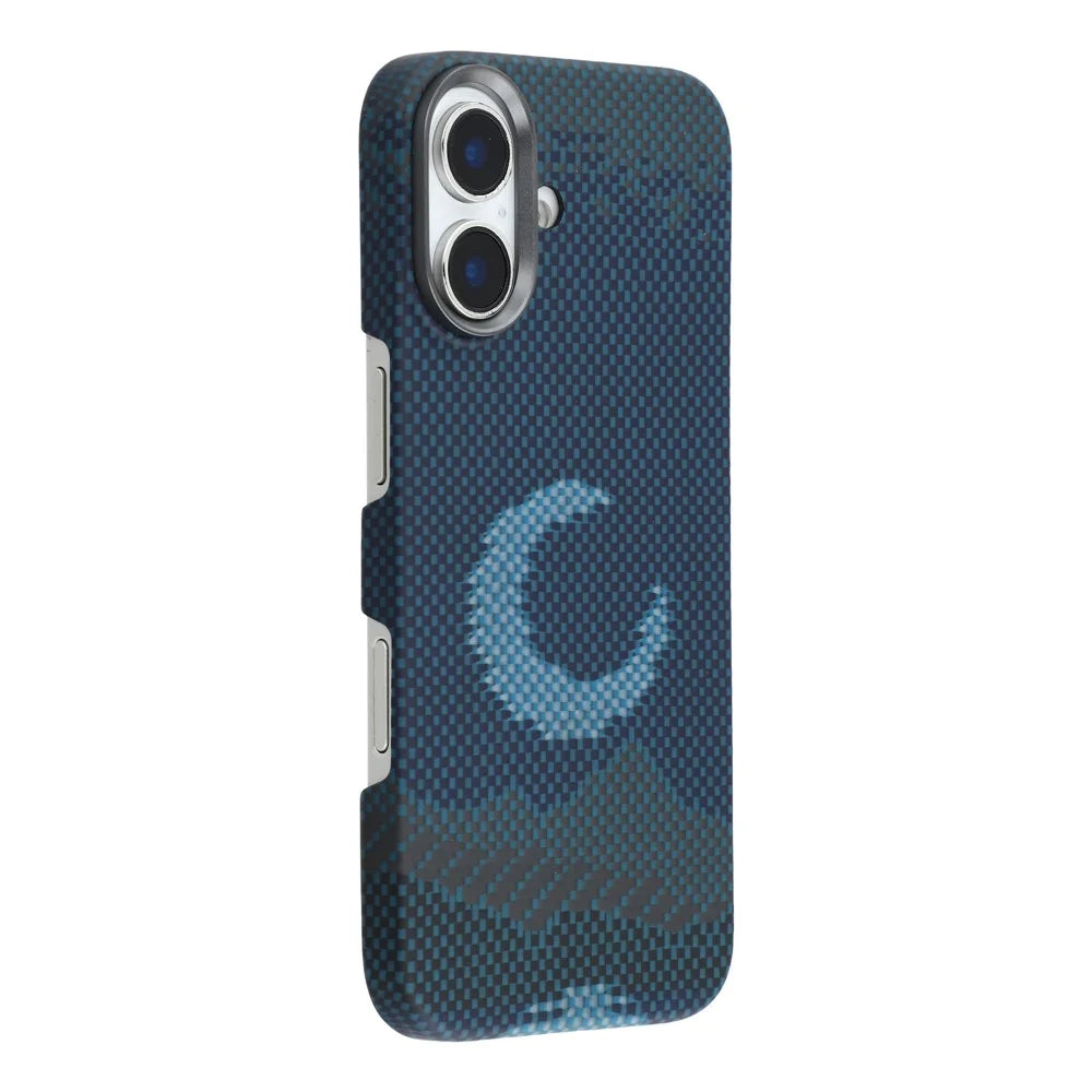 For iPhone 17 Magnetic Case Precise Cutouts Aramid Fiber Phone Cover with Metal Lens Frame - Moon - 1
