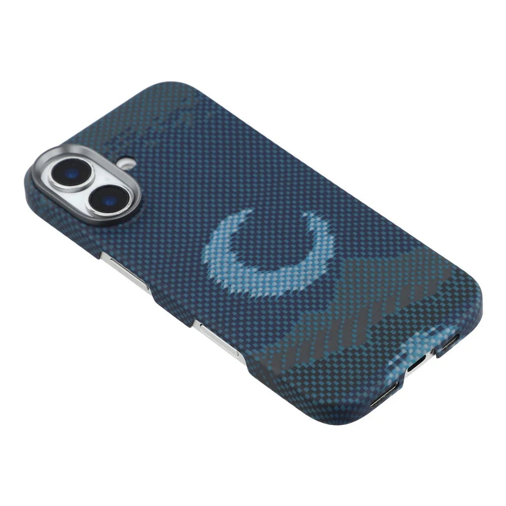For iPhone 17 Magnetic Case Precise Cutouts Aramid Fiber Phone Cover with Metal Lens Frame - Moon - 4
